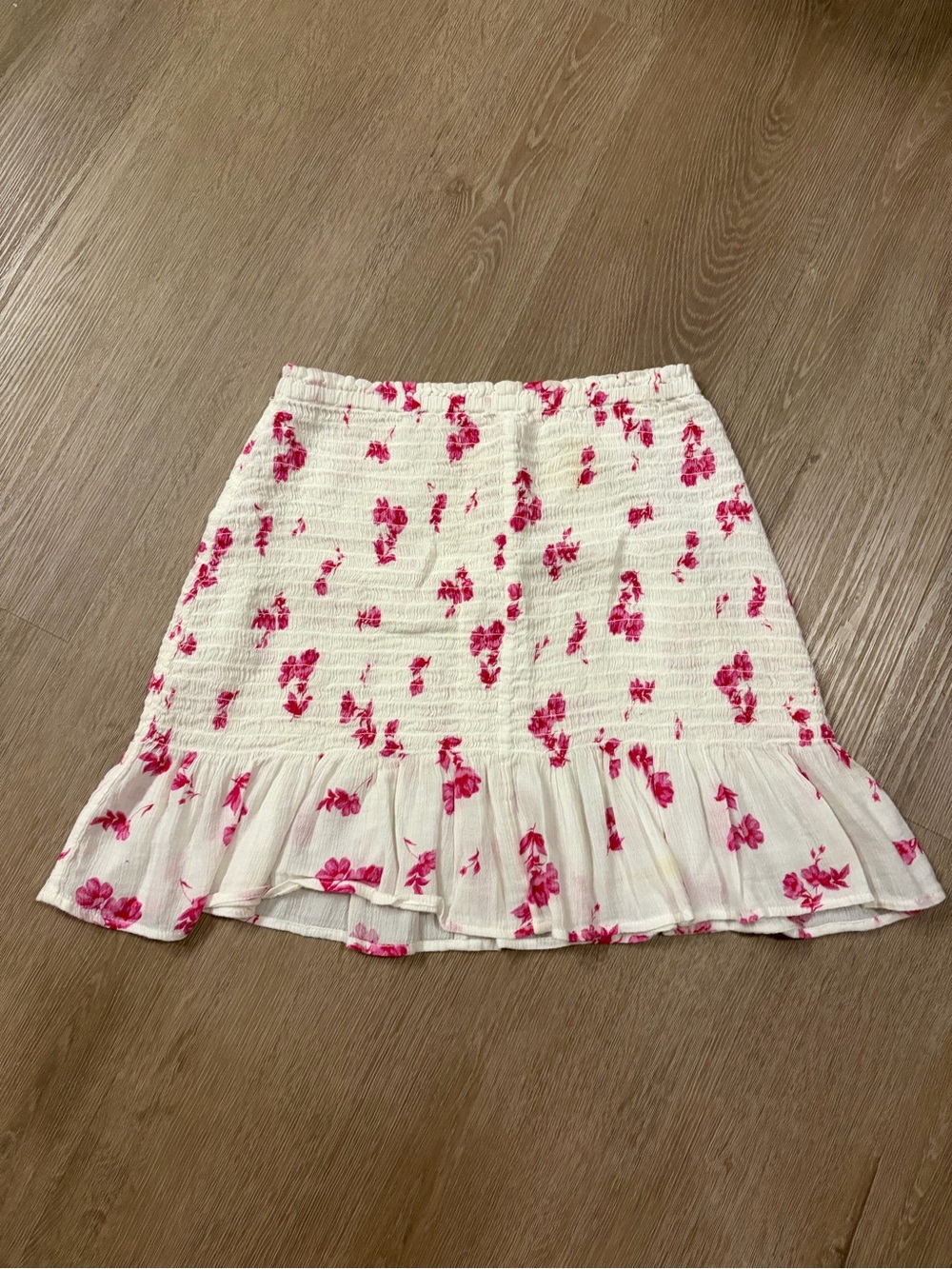 bp White Mini Skirt with Pink Floral Ruffle Hem